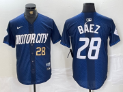 Cheap Mens Detroit Tigers #28 Javier Baez Number 2024 Navy City Connect Cool Base Limited Stitched Jersey