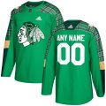 Wholesale Cheap Men's Adidas Chicago Blackhawks Personalized Green St. Patrick's Day Custom Practice NHL Jersey