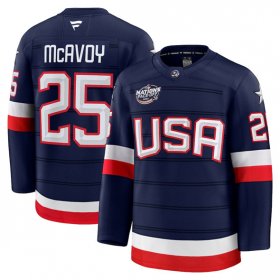 Cheap Men\'s USA #25 Charlie McAvoy Navy 2025 4 Nations Face-Off Stitched Jersey