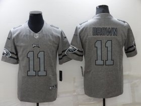 Wholesale Cheap Men\'s Philadelphia Eagles #11 A. J. Brown Gray Gridiron Team Logo Limited Stitched Jersey