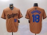 Cheap Men's Los Angeles Dodgers #18 Yoshinobu Yamamoto Number Olive Cool Base Limited Stitched Jerseys