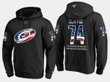 Wholesale Cheap Hurricanes #74 Jaccob Slavin NHL Banner Wave Usa Flag Black Hoodie