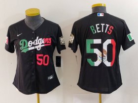 Women\'s Los Angeles Dodgers #50 Mookie Betts Number Mexico Black Cool Base Stitched Jersey