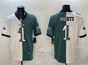 Cheap Men's Philadelphia Eagles #1 Jalen Hurts White & Green Split Vapor Untouchable Limited Football Stitched Jersey