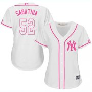 Wholesale Cheap Yankees #52 C.C. Sabathia White/Pink Fashion Women's Stitched MLB Jersey