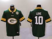 Cheap Men's Green Bay Packers #10 Jordan Love Green Big Logo With Patch Vapor Limited Stitched Football Jersey