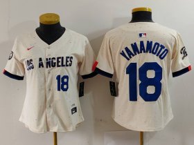 Cheap Women\'s Los Angeles Dodgers #18 Yoshinobu Yamamoto Number Cream 2024 City Connect Limited Stitched Jerseys