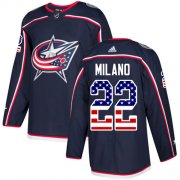 Wholesale Cheap Adidas Blue Jackets #22 Sonny Milano Navy Blue Home Authentic USA Flag Stitched NHL Jersey