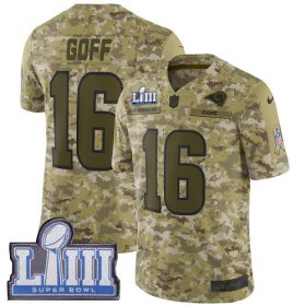 Wholesale Cheap Nike Rams #16 Jared Goff Camo Super Bowl LIII Bound Youth Stitched NFL Limited 2018 Salute to Service Jersey