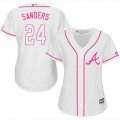 Wholesale Cheap Braves #24 Deion Sanders White/Pink Fashion Women's Stitched MLB Jersey