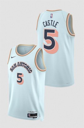 Cheap Men\'s San Antonio Spurs #5 Stephon Castle Light Blue 2024-25 City Edition Stitched Basketball Jersey