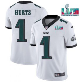 Wholesale Cheap Men\'s Philadelphia Eagles #1 Jalen Hurts White Super Bowl LVII Patch Vapor Untouchable Limited Stitched Jersey