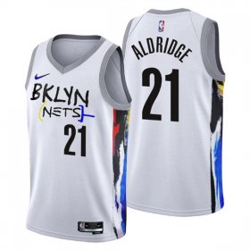 Wholesale Cheap Men\'s Brooklyn Nets #21 LaMarcus Aldridge 2022-23 White City Edition Stitched