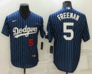 Wholesale Cheap Men's Los Angeles Dodgers #5 Freddie Freeman Navy Blue Pinstripe Stitched MLB Cool Base Nike Jersey