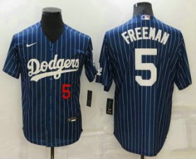 Wholesale Cheap Men\'s Los Angeles Dodgers #5 Freddie Freeman Navy Blue Pinstripe Stitched MLB Cool Base Nike Jersey