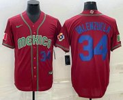 Cheap Men's Mexico Baseball #34 Fernando Valenzuela Number 2023 Red Blue World Baseball Classic Stitched Jerseys