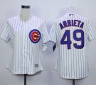 Wholesale Cheap Cubs #49 Jake Arrieta White(Blue Strip) Home Women's Stitched MLB Jersey