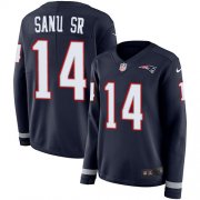 Wholesale Cheap Nike Patriots #14 Mohamed Sanu Sr Navy Blue Team Color Women's Stitched NFL Limited Therma Long Sleeve Jersey