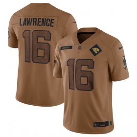 Wholesale Cheap Men\'s Jacksonville Jaguars #16 Trevor Lawrence 2023 Brown Salute To Service Vapor Untouchable Limited Football Stitched Jersey