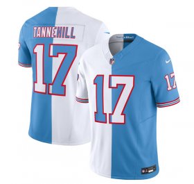 Wholesale Cheap Men\'s Tennessee Titans #17 Ryan Tannehill White Blue 2023 F.U.S.E. Split Vapor Limited Throwback Football Stitched Jersey