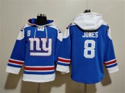 Men's New York Giants #8 Daniel Jones Blue Ageless Must-Have Lace-Up Pullover Hoodie