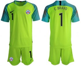 Wholesale Cheap Chile #1 C.Bravo Shiny Green Goalkeeper Soccer Country Jersey