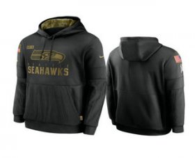 Wholesale Cheap Men\'s Seattle Seahawks Black 2020 Salute to Service Sideline Performance Pullover Hoodie