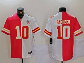 Cheap Men\'s Kansas City Chiefs #10 Isiah Pacheco Red White Split Vapor Limited Stitched Jersey