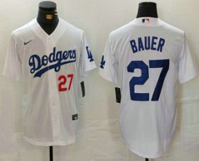 Men\'s Los Angeles Dodgers #27 Trevor Bauer Number White Stitched Jersey