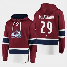 Wholesale Cheap Men\'s Colorado Avalanche #29 Nathan MacKinnon Burgundy All Stitched Sweatshirt Hoodie