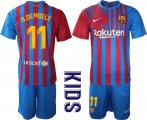 Wholesale Cheap Youth 2021-2022 Club Barcelona home blue 11 Nike Soccer Jersey