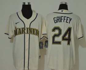 Wholesale Cheap Men\'s Seattle Mariners #24 Ken Griffey Jr. Cream Navy Blue Name Stitched MLB Cool Base Nike Jersey