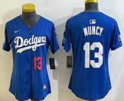 Cheap Women's Los Angeles Dodgers #13 Max Muncy Number Blue 2024 World Series With Fernando 34 Fashion Limited Stitched Jerseys