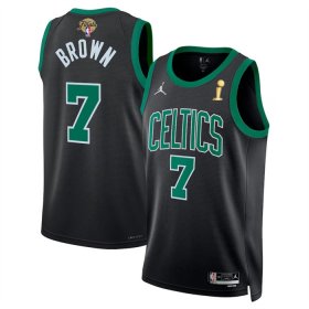 Wholesale Cheap Men\'s Boston Celtics #7 Jaylen Brown Black 2024 Finals Champions Statement Edition Stitched Basketball Jersey