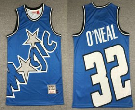 Wholesale Cheap Men\'s Orlando Magic #32 Shaquille O\'neal Blue Big Face Mitchell Ness Hardwood Classics Soul Swingman Throwback Jersey