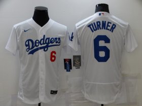 Wholesale Cheap Men\'s Los Angeles Dodgers #6 Trea Turner White Stitched MLB Flex Base Nike Jersey