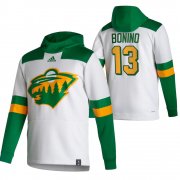 Wholesale Cheap Minnesota Wild #13 Nick Bonino Adidas Reverse Retro Pullover Hoodie White