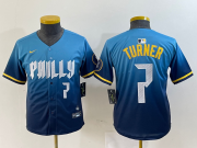 Cheap Youth Philadelphia Phillies #7 Trea Turner Number Blue 2024 City Connect Limited Stitched Jerseys