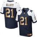 Wholesale Cheap Big Size Nike Cowboys #21 Ezekiel Elliott Navy Blue Thanksgiving Throwback Men's Stitched NFL Elite Gold Jersey