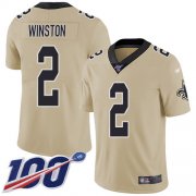 Wholesale Cheap Nike Saints #2 Jameis Winston Gold Men's Stitched NFL Limited Inverted Legend 100th Season Jersey