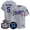 Cheap Men's Los Angeles Dodgers #5 Freddie Freeman Grey 2024 World Series With Fernando Memorial Patch Limited Stitched Baseball Jersey