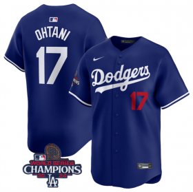 Cheap Men\'s Los Angeles Dodgers #17 Shohei Ohtani Royal 2024 World Series Champions Alternate Limited Stitched Baseball Jersey