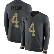 Wholesale Cheap Nike Texans #4 Deshaun Watson Anthracite Salute to Service Men's Stitched NFL Limited Therma Long Sleeve Jersey