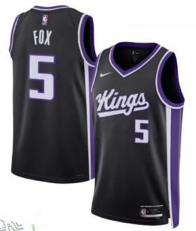 Cheap Men\'s Sacramento Kings #5 De\'Aaron Fox Black Icon Edition Swingman Stitched Basketball Jersey