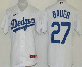 Wholesale Cheap Youth Los Angeles Dodgers #27 Trevor Bauer White Cool Base Jersey