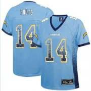 Wholesale Cheap Nike Chargers #14 Dan Fouts Electric Blue Alternate Women's Stitched NFL Elite Drift Fashion Jersey