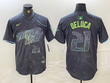 Cheap Men's Tampa Bay Rays #21 Jonny DeLuca Number Charcoal 2024 City Connect Limited Stitched Jersey