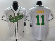 Wholesale Cheap Men's Philadelphia Eagles #11 A. J. Brown White Gold Cool Base Baseball Stitched Jersey