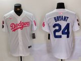 Cheap Men's Los Angeles Dodgers #24 Kobe Bryant White Pink Vin & Kobe Patch Stitched Baseball Jersey1