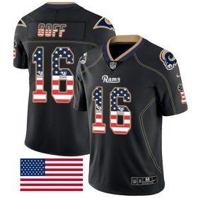 Wholesale Cheap Nike Rams #16 Jared Goff Black Men\'s Stitched NFL Limited Rush USA Flag Jersey